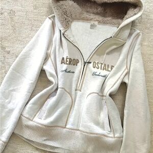 Aeropostale Cream Fleece-Lined Hoodie
